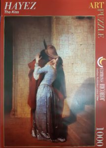Image of the puzzle 1000, Ricordi, The Kiss, Francesco Hayez. Picture of the box.