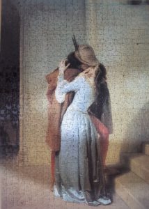 Image of the puzzle 1000, Ricordi, The Kiss, Francesco Hayez. Picture of the completed puzzle.