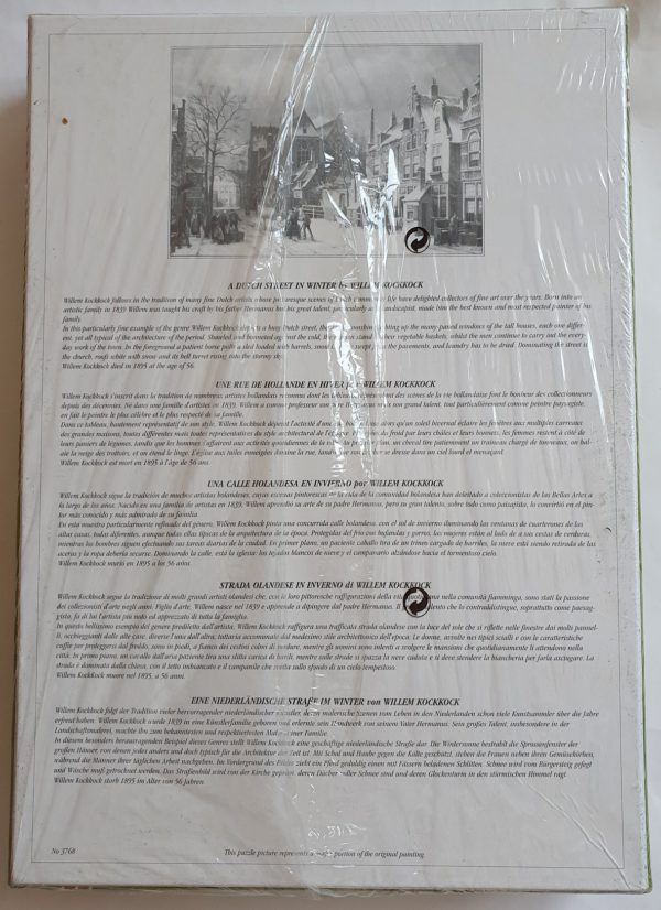 Image of the puzzle 2000, Falcon, A Dutch Street - Winter, Willem Koekkoek. Picture of the back.