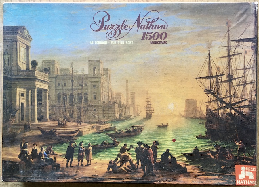 1500, Nathan, Seaport at Sunset, by Claude Lorrain, Complete, 2022-01-19 Image of the puzzle 1500, Nathan, Seaport at Sunset, by Claude Lorrain, Complete, Picture of the box