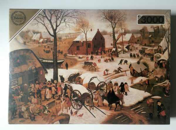 Image of the puzzle 3000, Falcon, Payment of Tax at Bethlehem, Brueghel. Picture of the box.