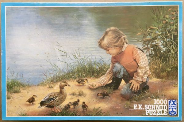 Image of the puzzle 1000, F.X. Schmid, Feeding Ducks, Bernd Pöppelmann, Complete, Picture of the box