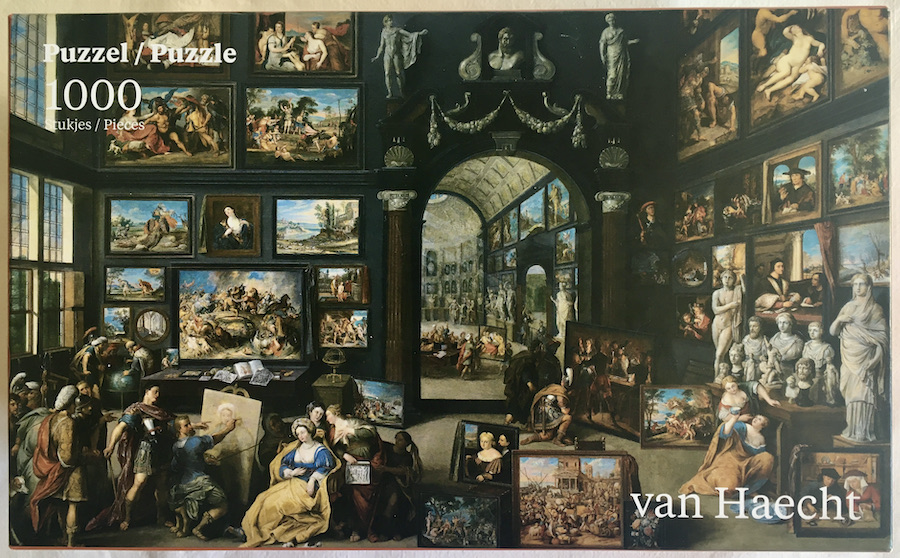 1000, Puzzelman, Alexander the Great visiting the Studio of Apelles, Willem van Haecht, Complete, 2021-05-17 Image of the puzzle 1000, Puzzelman, Alexander the Great visiting the Studio of Apelles, Willem van Haecht, Complete, Picture of the box
