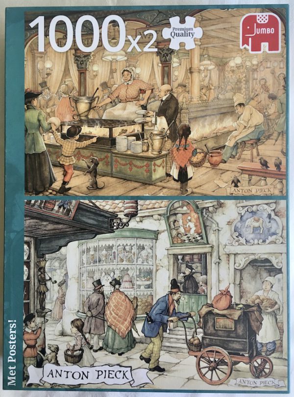 Image of the puzzle 1000x2, Jumbo, The Poffertjes Stall & The Pastry Chef, by Anton Pieck, Complete, Picture of the box