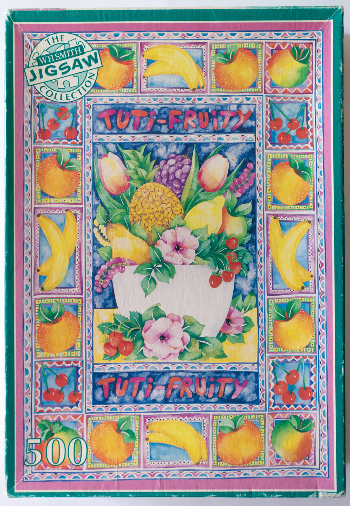 500, WHSmith, Tuti Fruity, by Wendy Carlton, Sealed Bag, Listed by Maya Image of the puzzle 500, WHSmith, Tuti Fruity, by Wendy Carlton, Sealed Bag, Picture of the box