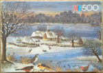 Image of the puzzle 500, MB, Winter Scene, by Lela Depolo, Complete, Picture of the box