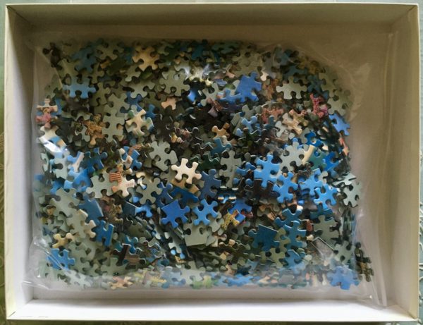 Image of the puzzle 1000, MB, Portmeiron Village, Edmund Nägele, Complete, Picture of the bag
