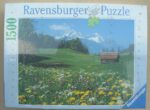 Image of the puzzle 1500, Ravensburger, Spring Meadow, Zugspitze and Alpspitze, by Reinhard Schmid, Factory Sealed, Picture of the box