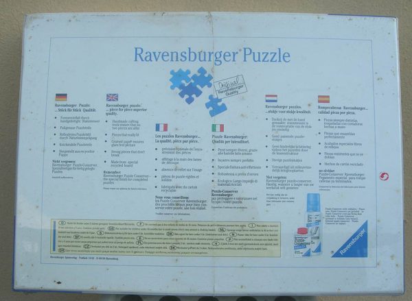 Image of the puzzle 1500, Ravensburger, Spring Meadow, Zugspitze and Alpspitze, by Reinhard Schmid, Factory Sealed, Picture of the back