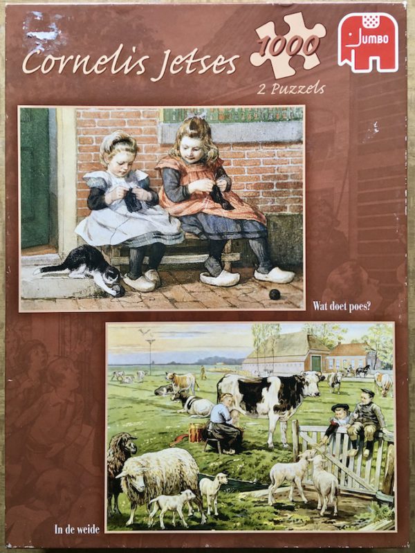 Image of the puzzle 2x1000, Jumbo, What does the Kitten do? & In the Meadow, by Cornelis Jetses, Complete, Picture of the box