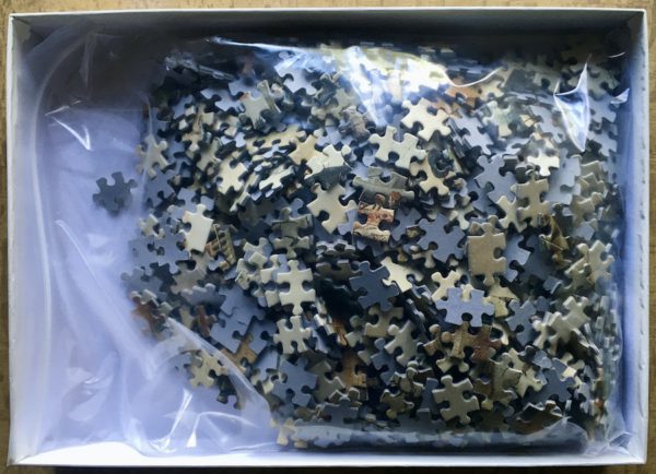 Image of the puzzle 1000, Puzzelman, Winter Landscape with Iceskaters, Avercamp, Complete, Picture of the bag