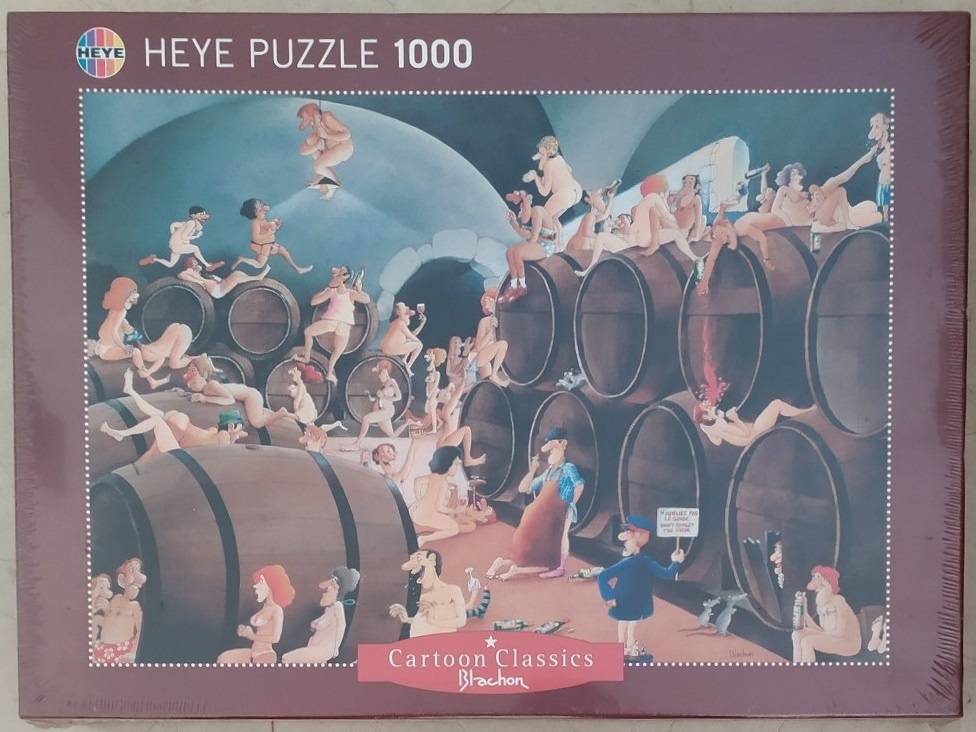 1000, Heye, Vino, by Roger Blachon, Factory Sealed, Listed by Barebrain Image of the puzzle 1000, Heye, Vino, by Roger Blachon, Factory Sealed, Picture of the box