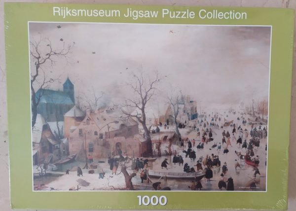 Image of the puzzle 1000, Puzzelman, Winter Landscape with Iceskaters, by Hendrick Avercamp, Factory Sealed, Picture of the box