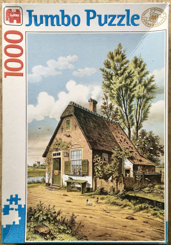 Image of the puzzle 1000, Jumbo, Sunflower Cottage, Complete, Picture of the box