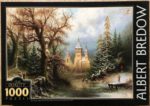 Image of the puzzle 1000, D-Toys, Romantic Winter Landscape with Ice Skaters by a Castle, by Albert Bredow, Sealed Bag, Picture of the box