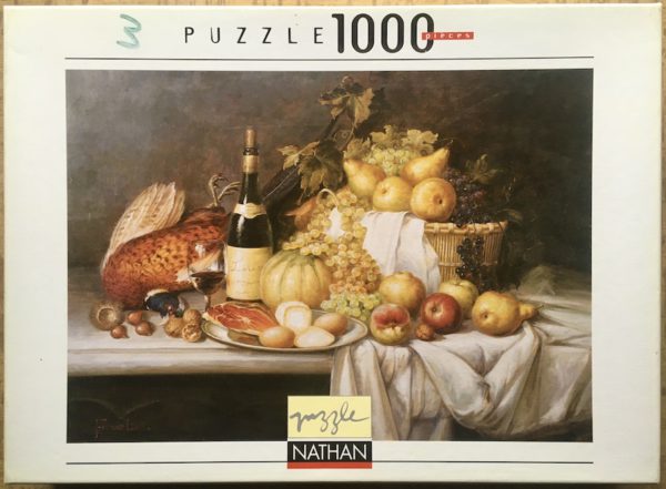 Image of the puzzle 1000, Nathan, Autumn Meal, by François Lim, Incomplete, Picture of the box