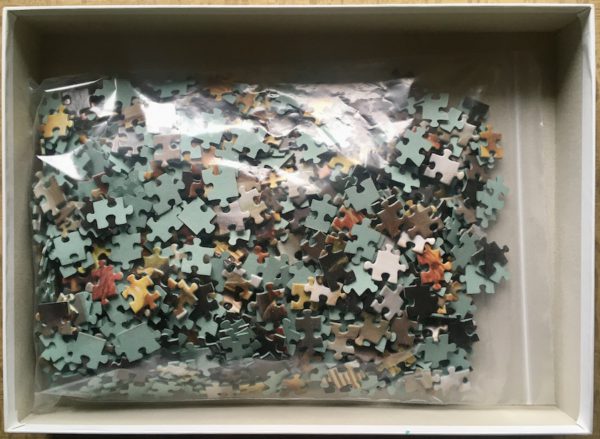 Image of the puzzle 1000, Nathan, Autumn Meal, by François Lim, Incomplete, Picture of the bag