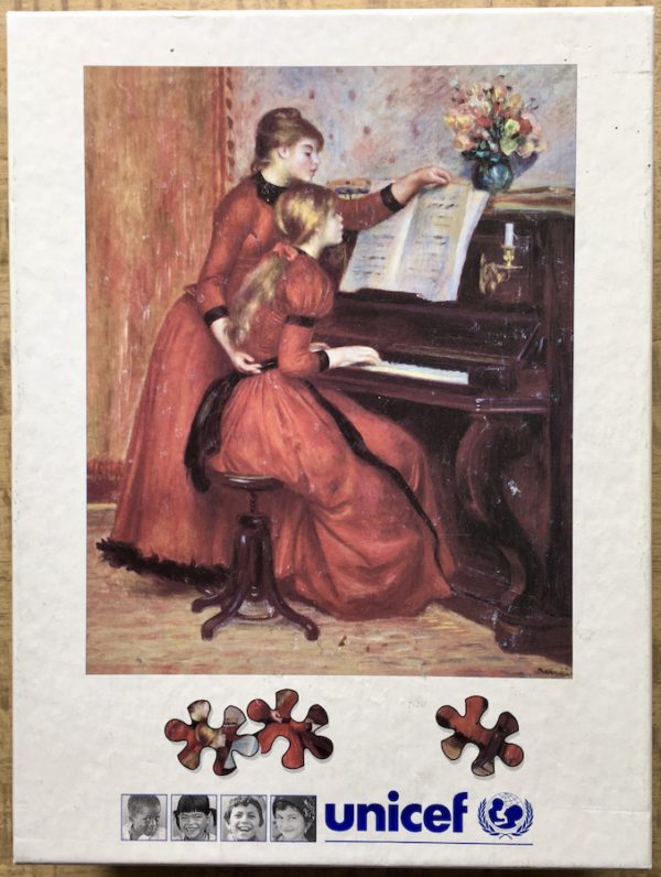 Image of the puzzle 1000, Unicef, The Piano Lesson, by Pierre-Auguste Renoir, Complete, Picture of the box