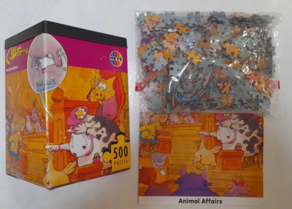 Image of the puzzle 500, Heye, Animal Affairs, by Matt, Complete, Picture of the contents