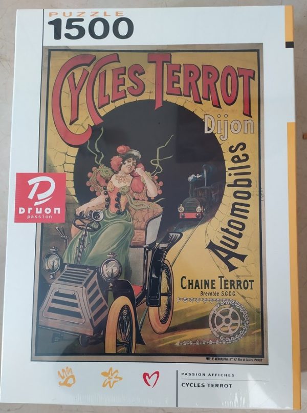 Image of the puzzle 1500, Druon, Cycles Terrot, Francisco Nicolas Tamagno, Factory Sealed, Picture of the box