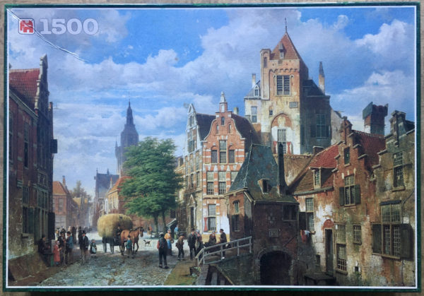 Image of the puzzle 1500, Jumbo, A Street Scene in Amsterdam, by Willem Koekkoek, Complete, Picture of the box
