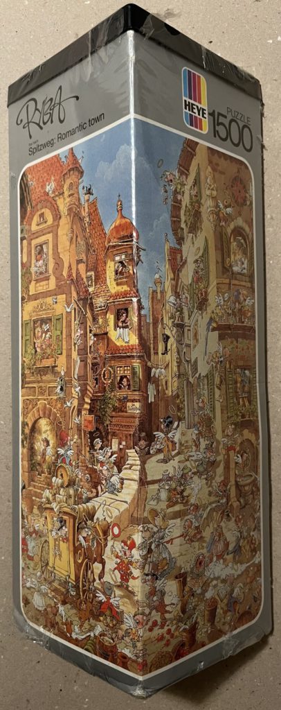 Image of the puzzle 1500, Heye, Frei nach Spitzweg: Romantic Town, by Michael Ryba, Factory Sealed, Picture of the box