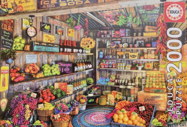 Image of the puzzle 2000, Educa, The Farmers Market, by Aimee Stewart, Picture of the box