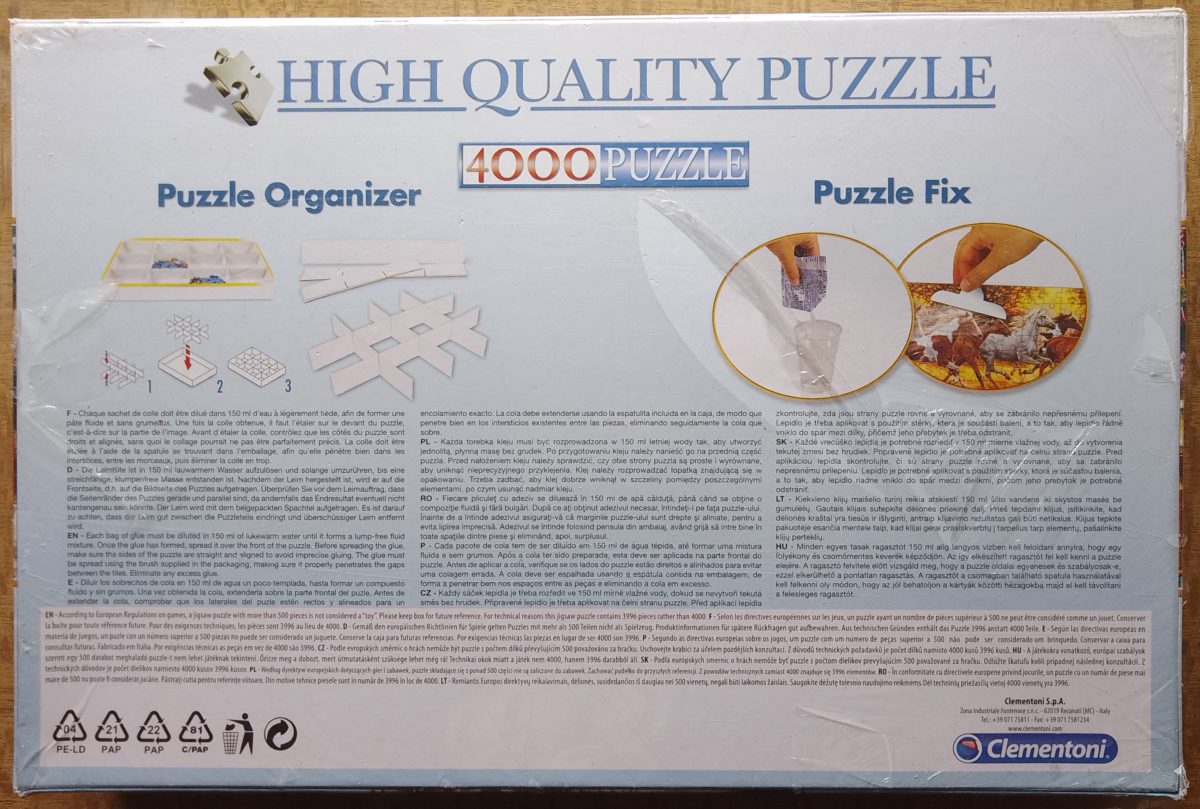 Image of the puzzle 4000, Clementoni, Buon Appetito, by Nicky Boehme, Factory Sealed, Picture of the back
