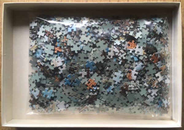 Image of the puzzle 1000, Jumbo, Village Scene in Winter, by Helen Gudel, Complete, Picture of the bag