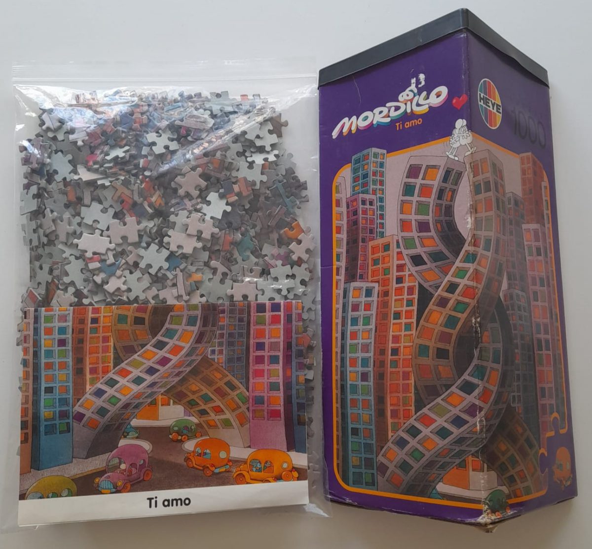 Image of the puzzle 1000, Heye, Ti amo, by Guillermo Mordillo, Complete, Picture of the bag