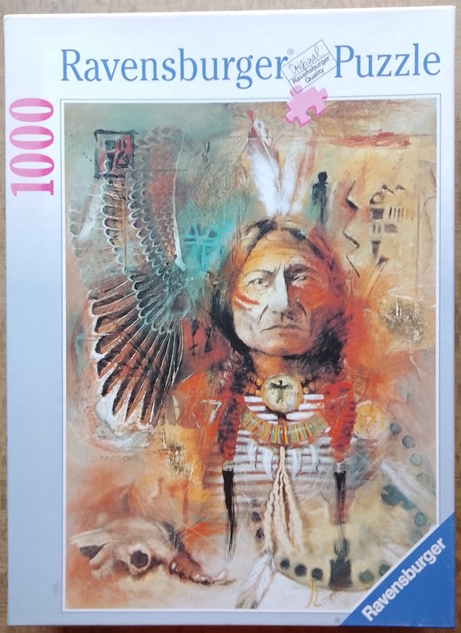 1000, Ravensburger, Indian Chief, by Ger Doornink, Complete, 2022-05-30 Image of the puzzle 1000, Ravensburger, Indian Chief, by Ger Doornink, Complete, Picture of the box