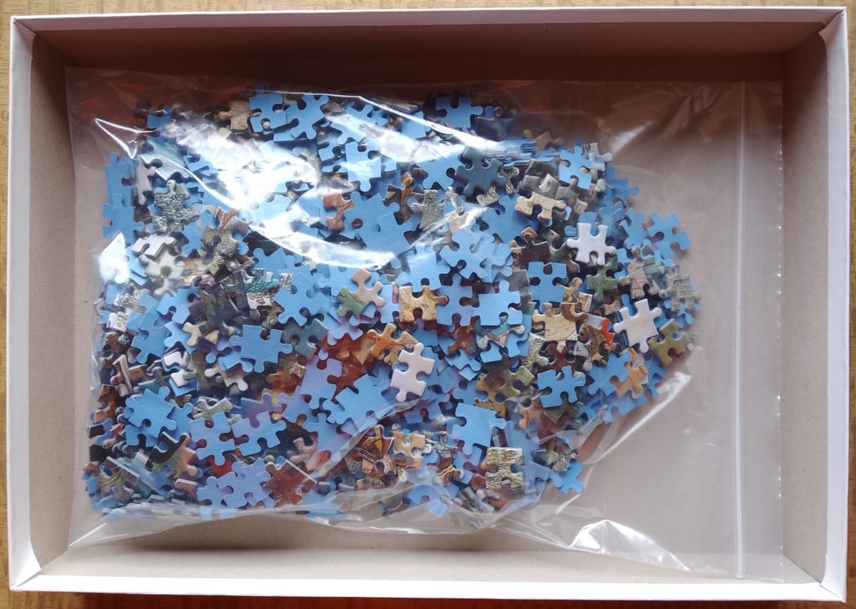 Image of the puzzle 1000, Deico, Christ Carrying the Cross, by Pieter Brueghel the Younger, Complete, Picture of the bag