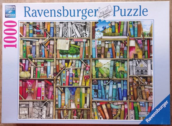 Image of the puzzle 1000, Ravensburger, The Bizarre Bookshop, by Colin Thompson, Complete, Picture of the box