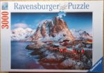 Image of the puzzle 3000, Ravensburger, Hamnoy, Lofoten, by Tom Mackie, Factory Sealed, Picture of the box