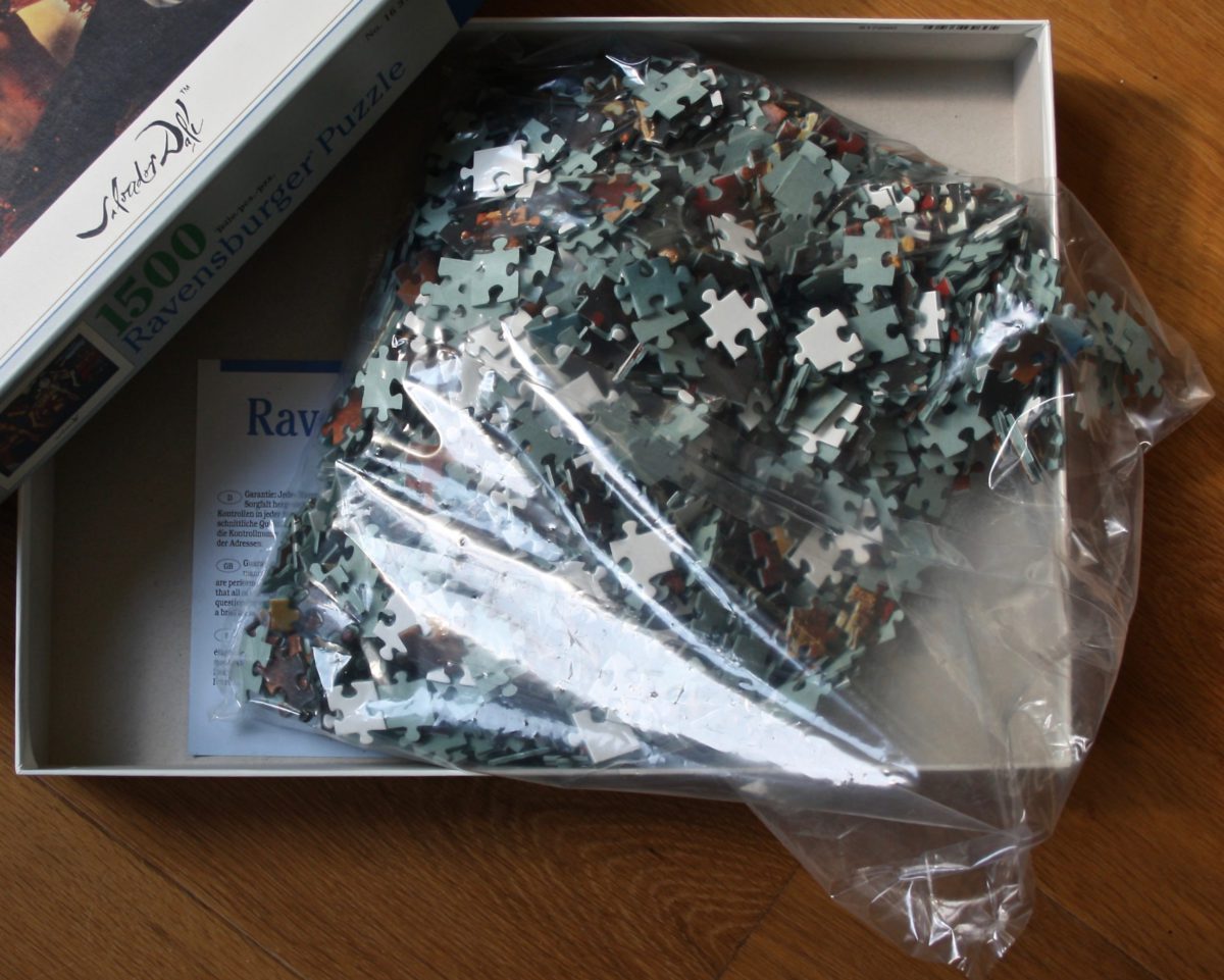 Image of the puzzle 1500, Ravensburger, The Metamorphosis of Narcissus, by Salvador Dali, Sealed Bag, Picture of the bag