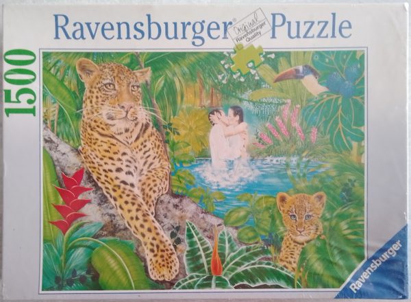 Image of the puzzle 1500, Ravensburger, In the Rain Forest, by Anne Didelot, Factory Sealed, Picture of the box