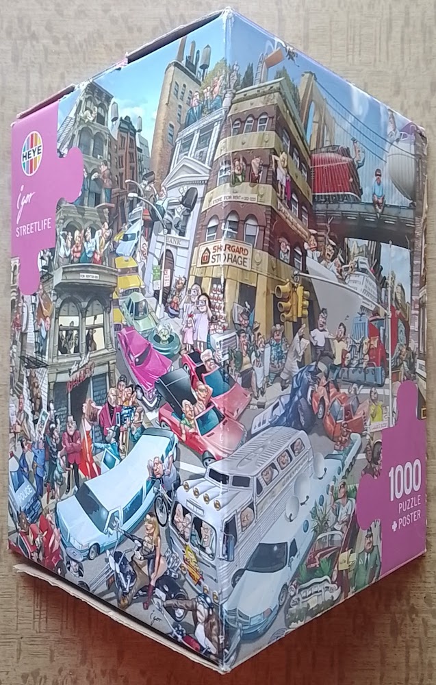 1000, Heye, Streetlife, by Igor Kravarik, Incomplete Image of the puzzle 1000, Heye, Streetlife, by Igor Kravarik, Picture of the box