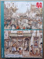 Image of the puzzle 1000x2, Jumbo, Carriage on the Bridge & Pharmacy, by Anton Pieck, Complete, Picture of the box