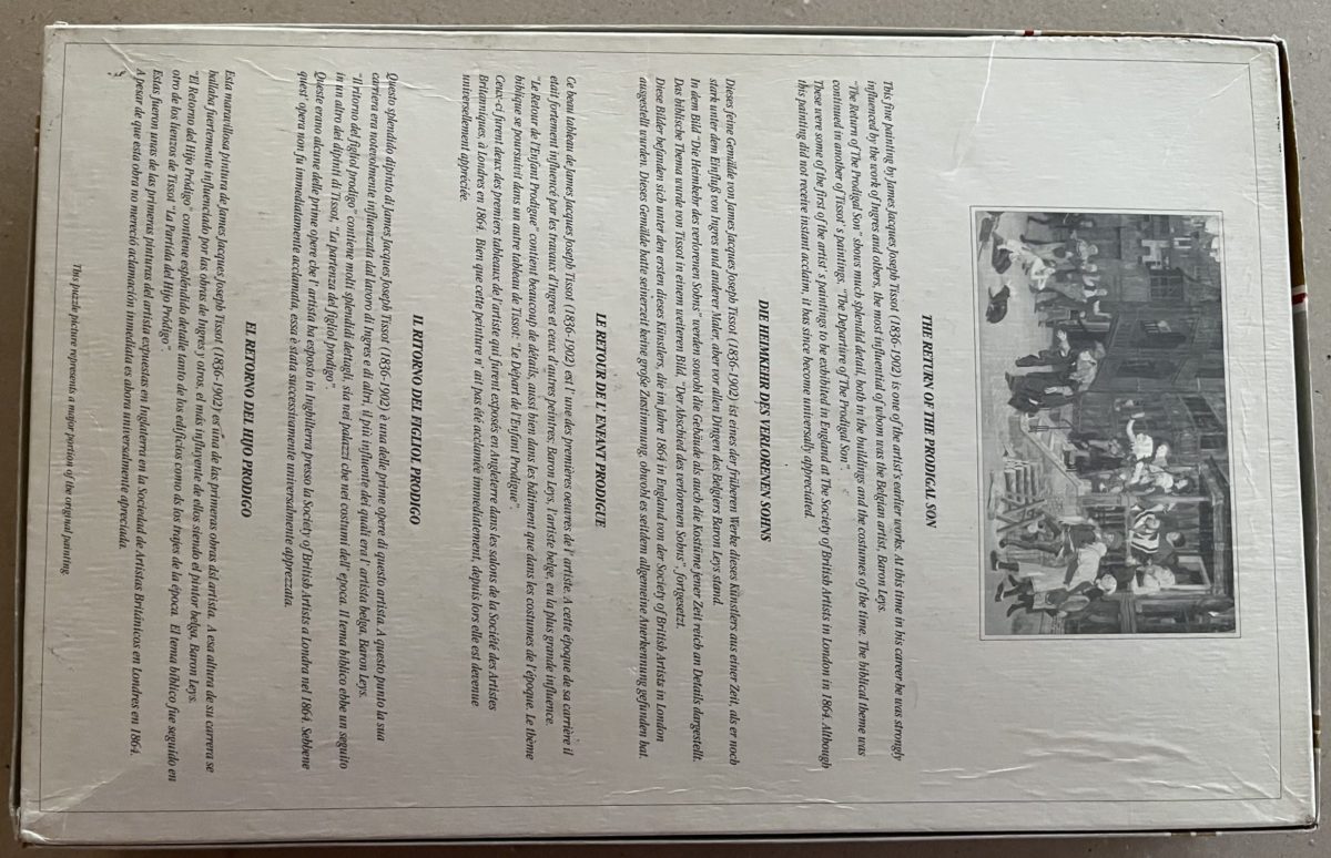 Image of the puzzle 5000, Falcon, The Return of the Prodigal Son, by James Tissot, Sealed Bag, PIcture of the back