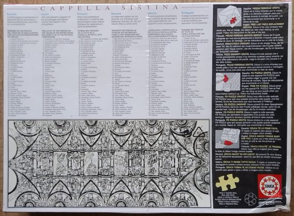 Image of the puzzle 1000, Educa, Sistine Chapel, Michelangelo, Factory Sealed, Picture of the back