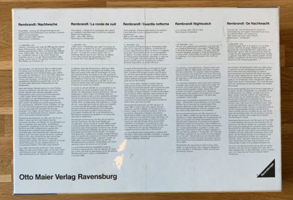 Image of th epuzzle 5000, Ravensburger, The Night Watch, by Rembrandt, PIcture of the back