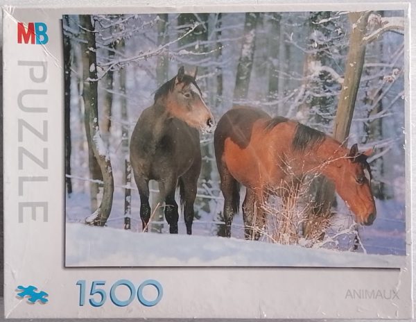 Image of the puzzle 1500, MB, Horses in the Snow, Factory Sealed, Picture of the box