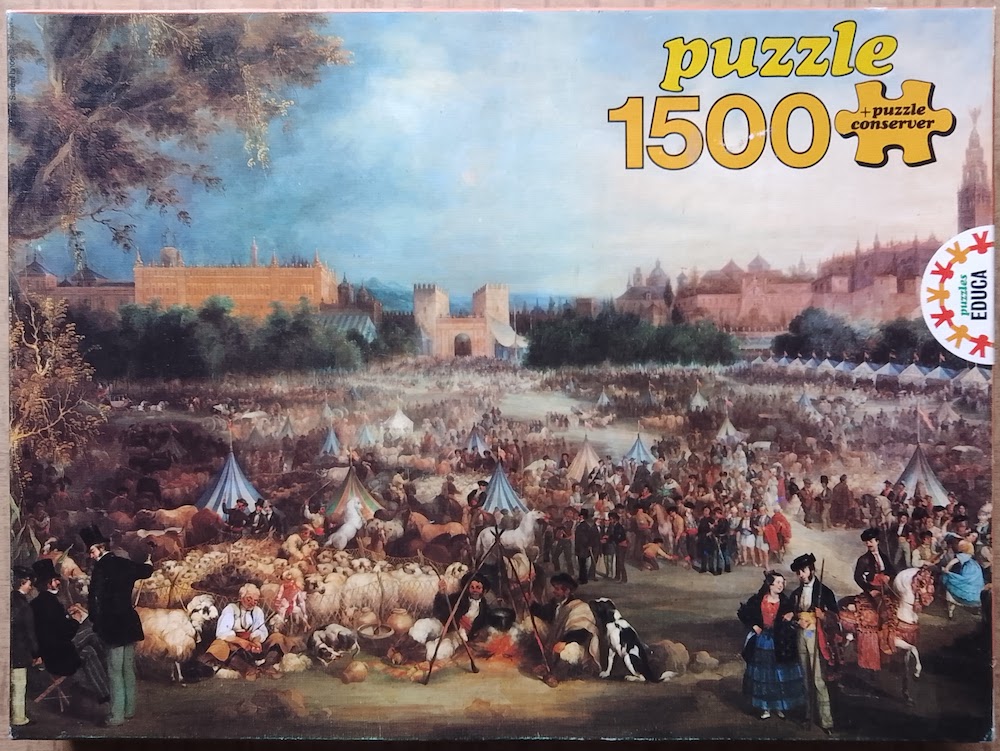 1500, Educa, The Seville Fair, by Andrés Cortés y Aguilar, Sealed Bag, 2022-10-10 Image of the puzzle 1500, Educa, The Seville Fair, by Andrés Cortés y Aguilar, Sealed Bag, Picture of the box