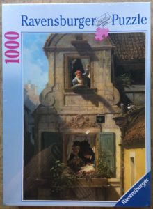 Image of the puzzle Puzzle 1000, Ravensburger, The Intercepted Love Letter, by Carl Spitzweg, Factory Sealed, Picture of the box