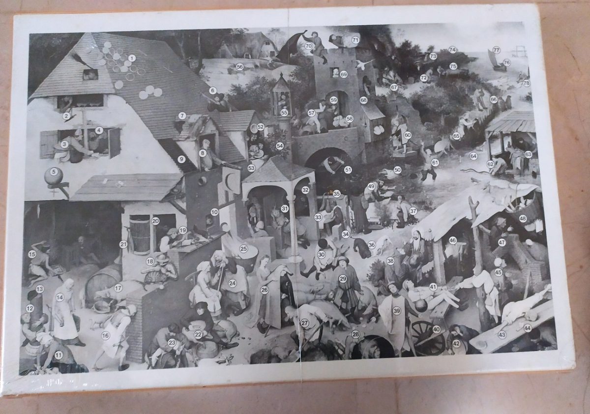 Image of the puzzle 3000, Gemäldegalerie, Dutch Proverbs, by Pieter Bruegel the Elder, Picture of the back
