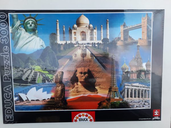 Image of the puzzle 3000, Educa, World Collage, Factory Seaed, Picture of the box