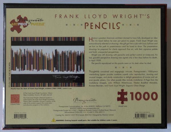 Image of the puzzle 1000, Pomegranate, Pencils, Frank Lloyd Wright, Factory Sealed, Picture of the back