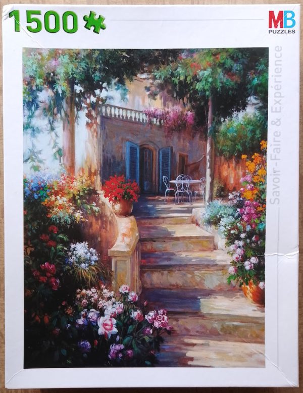 Image of the puzzle 1500, MB, Perron en Fleurs, by François Lim, Sealed Bag, Picture of the box