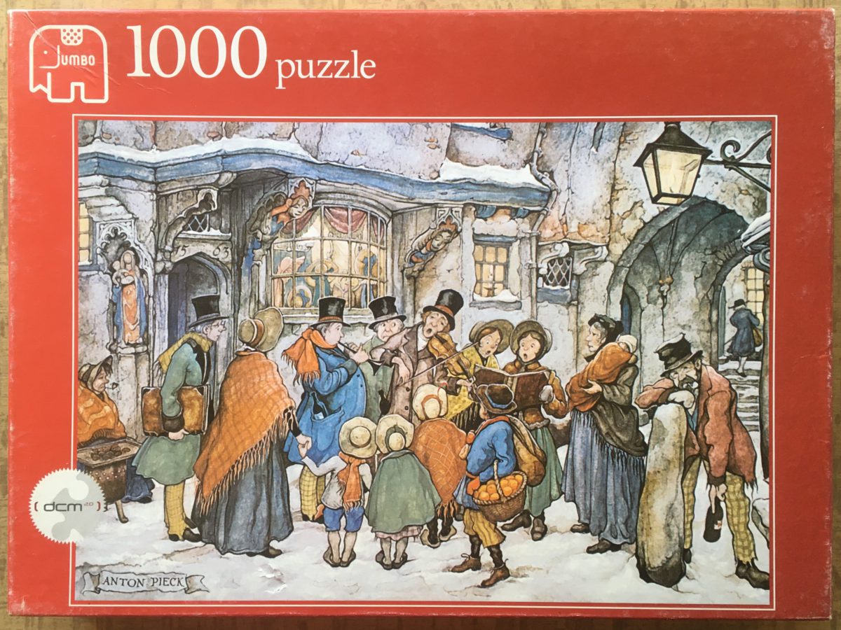 1000, Jumbo, The Carol Singes, by Anton Pieck, Complete, 2025-06-17 Image of the puzzle 1000, Jumbo, The Carol Singes, by Anton Pieck, Complete, Picture of the box