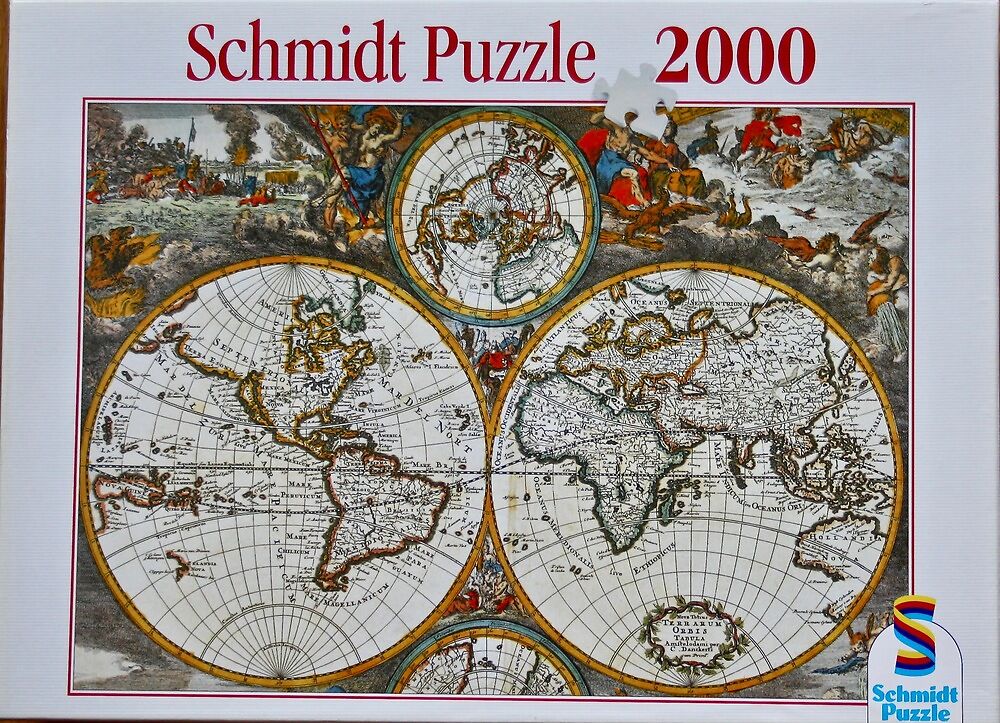 2000, Schmidt, Ancient Map of the World, by Justus Danckerts, Complete, Listed by ArtPuzzler Image of the puzzle 2000, Schmidt, Ancient Map of the World, by Justus Danckerts, Complete, Picture of the box